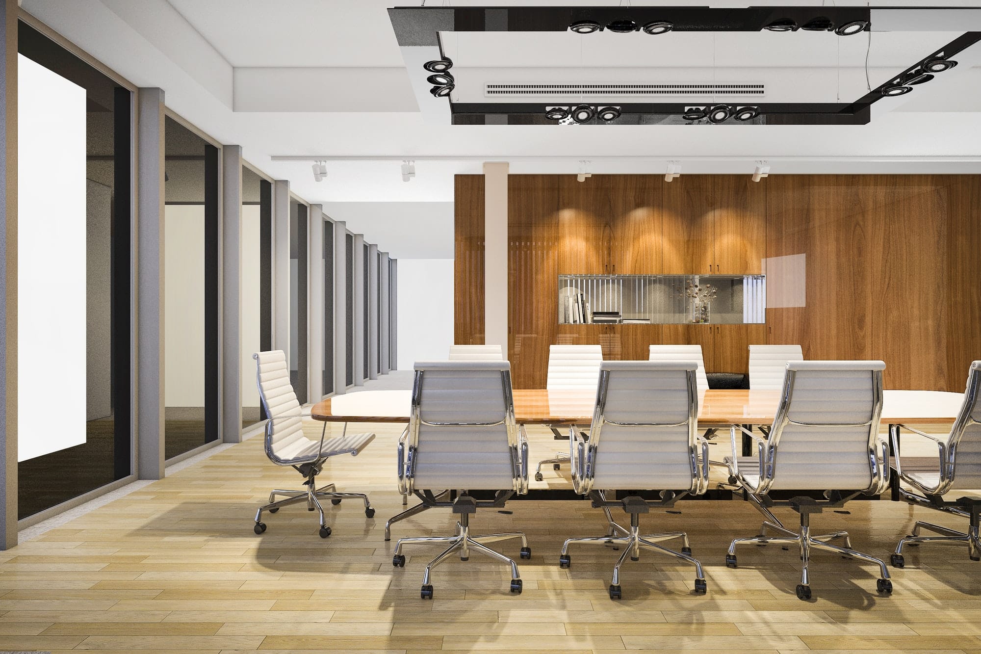 3d rendering business meeting room on high rise office building